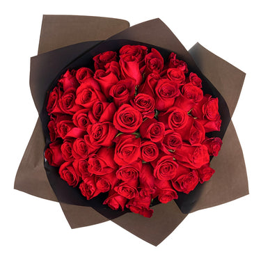 Red Roses, Black-Wrapped Bouquet, 50 Roses, Elegance